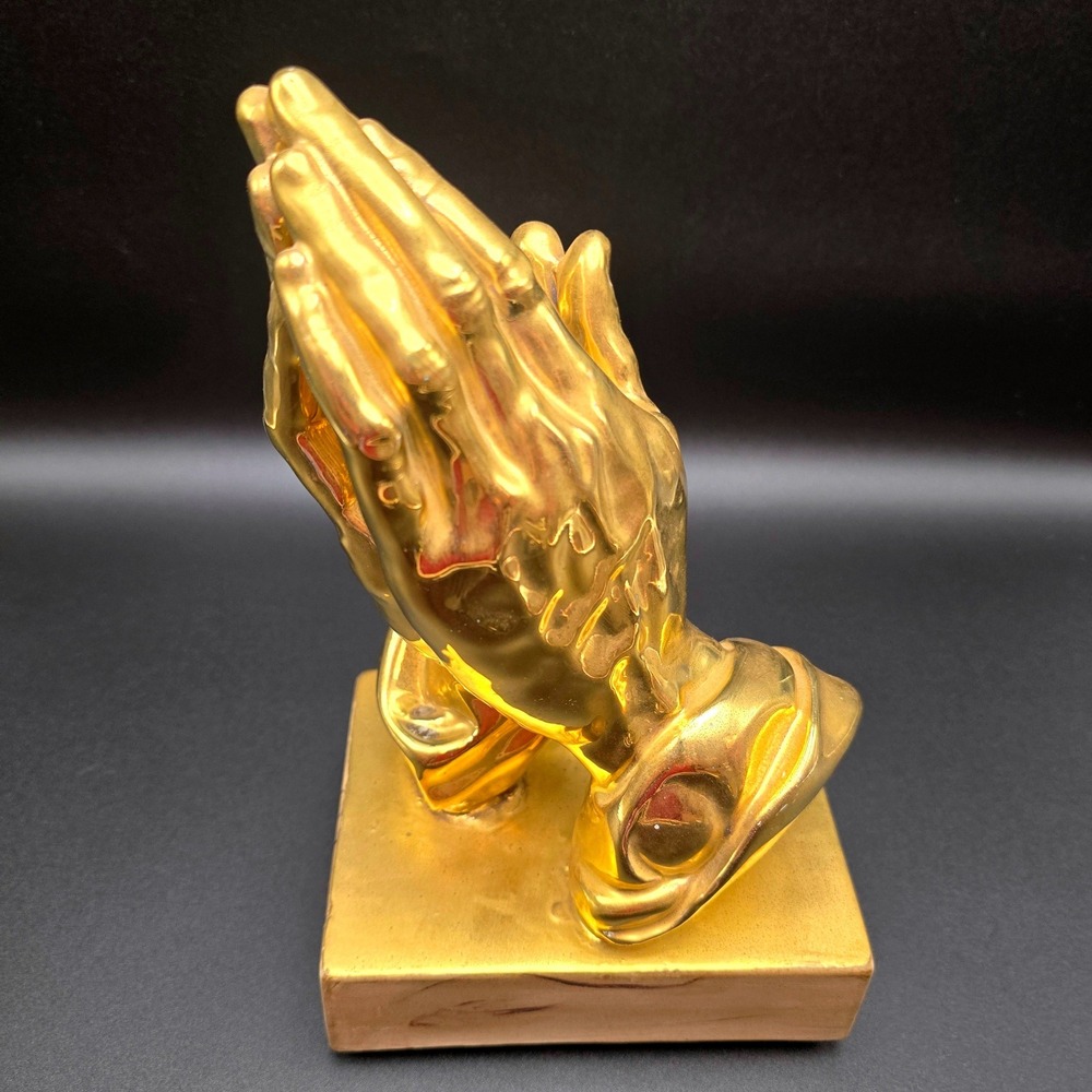 Atlantic Mold Praying Hands Figurine Vintage Gold Ceramic Religious Decor 9.5"